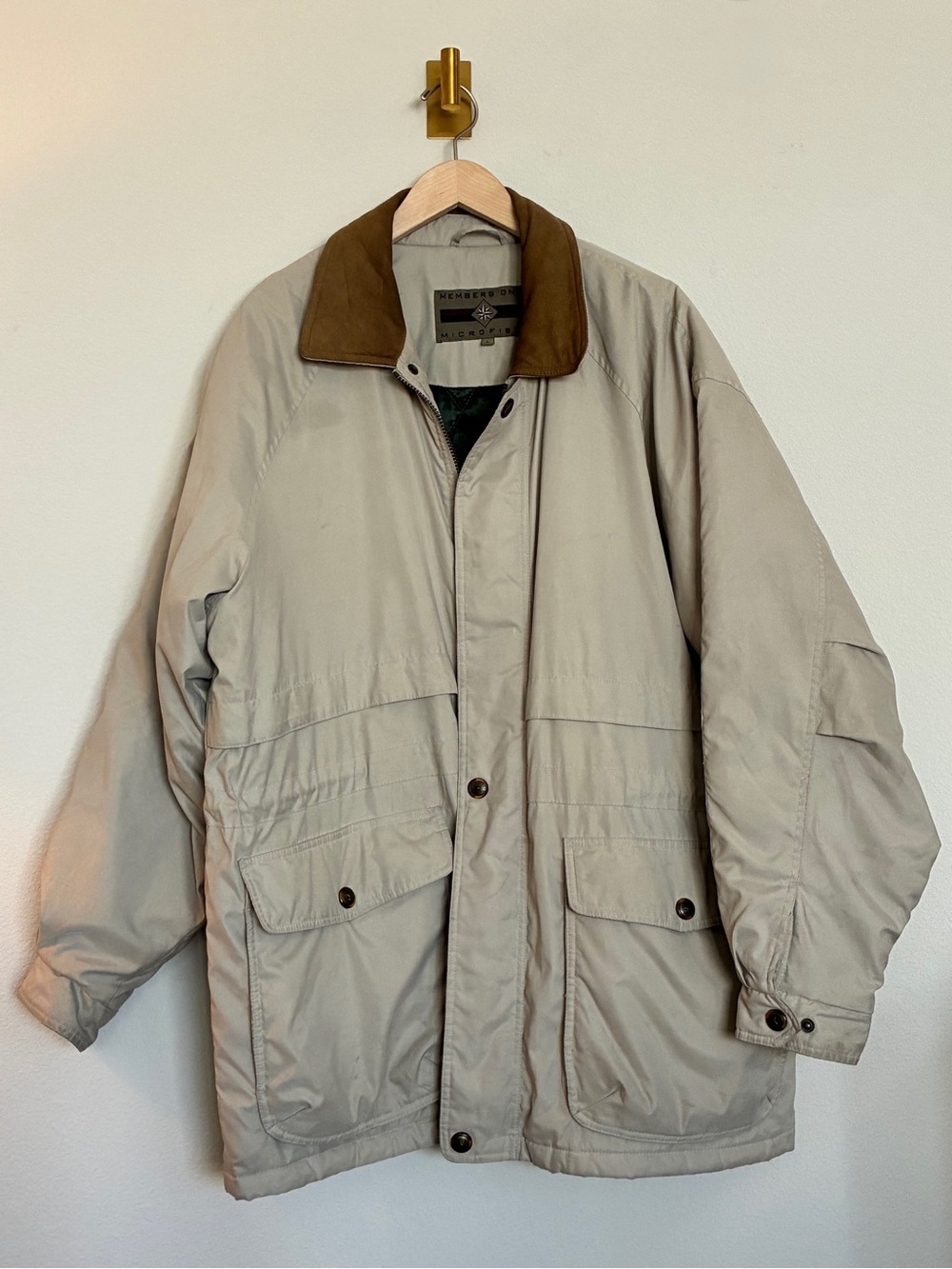 VTG Members Only Insulated Field Jacket with Brown Leather Collar - Beige - L